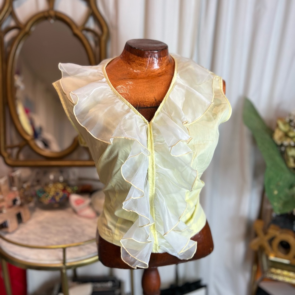 60s 70s Retro Boho Yellow Ruffle Prairie Shirt Cottagecore Coquette Top